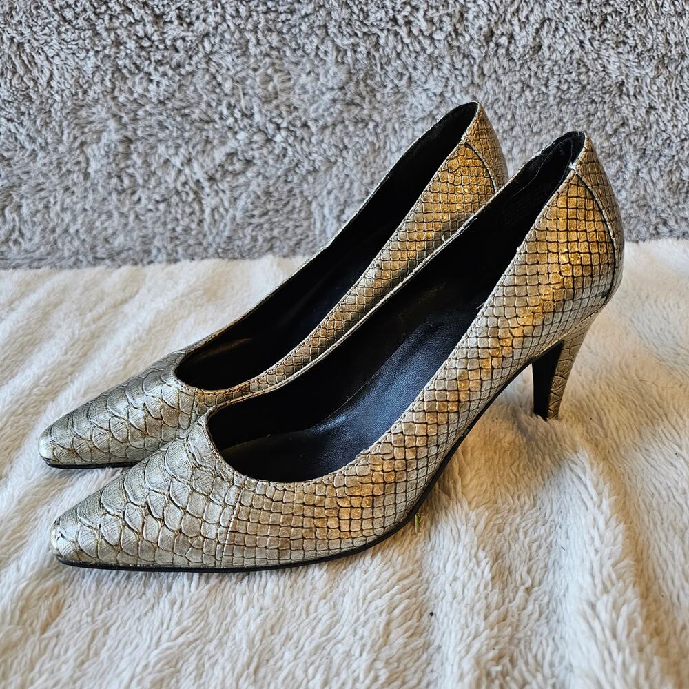 Mootsies Tootsies Women's Snakeskin Print Pump Heels Stiletto Size 6.5‎ Silver